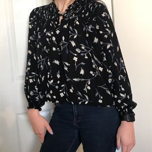 Black Floral Lucky Brand Long Sleeve Top (Size S)